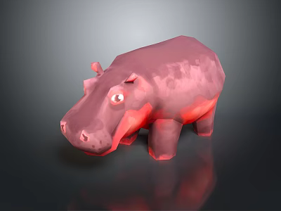Pink Hippo 3D Rendered Model With Textured Body And Dark Background 3d model