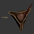 Brown Leather Pirate Hat With Red Feather And Metal Sword With Green Gem Handle