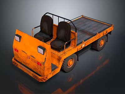 Orange Utility Vehicle With Two Black Seats Open Flatbed And Rear Lights 3d model