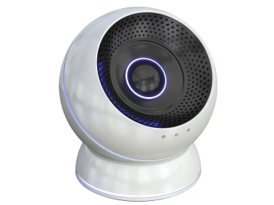 Spherical Wireless Speaker With White Exterior Blue Ring Light And Mesh Grille 3d model