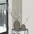 Two Textured Vases With White Flowers And Twigs In Minimalist Interior By Snowy Window
