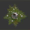 Green Tree With Brown Trunk And White Decorations And Snow At The Bottom