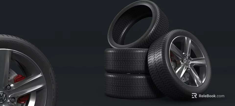 Public Facilities Stacked Vehicle Tires With Metal Rims And Tread Patterns For Transportation 3d model 