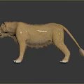 3D Rendered Lion Model in Standing Posture with Brown Yellow Fur and Open Mouth