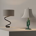 Modern Table Lamps Featuring Spiral And Geometric Bases With Grey And White Fabric Shades
