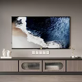 Modern TV Stand With Wall Mounted TV Ocean Wave Scene And Decorative Ornaments