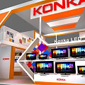 KONKA Exhibition Booth With Orange White Geometric Decorations And TV Display Screens