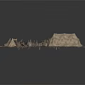 Diverse Scene Components Collection With Stones Plants Tent And Rock Structures