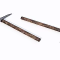 Two Vintage Pickaxe Weapons With Brown Wooden Handles And Metal Heads