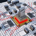 Industrial Equipment Featuring Integrated Chip With Red Connecting Wires And Surrounding Components