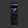 Vintage Purple Arcade Machine With Starfighter Midnight Neon Lights And Game Screen
