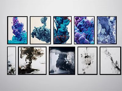 Colorful Abstract Ink Paintings For Modern Home Wall Decoration Framed Artworks 3d model