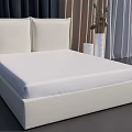 Modern Beige Double Bed With White Mattress And Simple Fabric Headboard Design