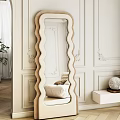 Scalloped Frame Mirror In Paneled Wall Room With Sofa And Decor