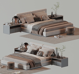 Bed with double bed 3d model