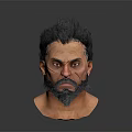 3D Fantasy Male Character Head Featuring Dark Spiky Hair Beard Red Eyes And Facial Scar