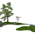 Karesansui Garden Design With Pine Tree Cherry Blossom Rocks And Mossy Grass 3d model