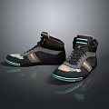 Modern Stylish High Top Shoes With Black Gray Body Blue Accent Lines And Patterned Toe