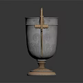 Three Elegant Trophies with Silver Gold Handles Engraved Details and Reflective Bases on Black Surface