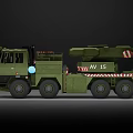 Green Military Style Heavy Duty Utility Vehicle with Crane and Warning Stripes