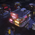 Vintage Diner Street Scene With Neon Lights And Outdoor Seating At Night