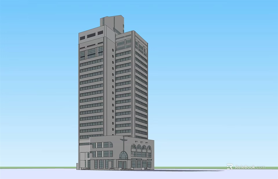 Modern High Rise Office Building With Multiple Windows And Main Entrance 3d model 
