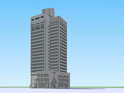 Modern High Rise Office Building With Multiple Windows And Main Entrance 3d model