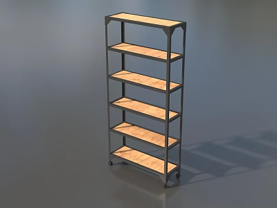 Contemporary Display Shelf With Black Metal Frame And Multiple Wooden Shelves 3d model