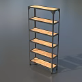 Contemporary Display Shelf With Black Metal Frame And Multiple Wooden Shelves
