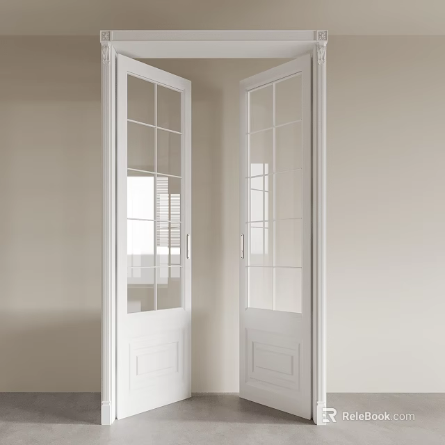 White Modern Double Doors With Glass Panes In Light Interior Space 3d model 