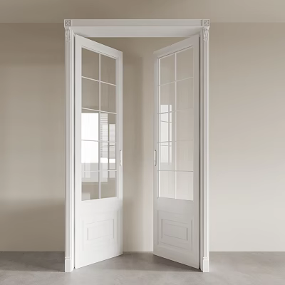 White Modern Double Doors With Glass Panes In Light Interior Space 3d model