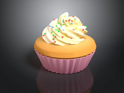 Household Dessert Cupcake With White Cream And Colorful Sprinkles In Pink Paper 3d model
