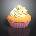 Household Dessert Cupcake With White Cream And Colorful Sprinkles In Pink Paper