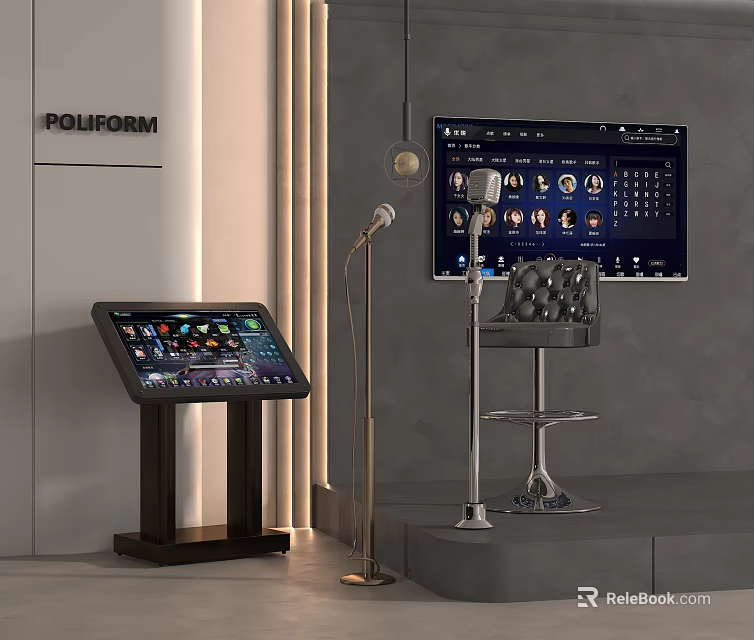 Modern Home Entertainment Appliances With Touchscreen Display Wall Mounted Screen Microphone And Audio Device 3d model 