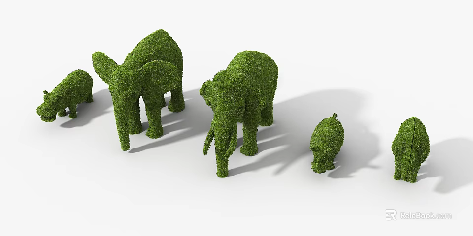 Green Bushes Sculpted Into Elephant Shapes For Outdoor Garden Decor 3d model 