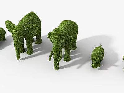 Green Bushes Sculpted Into Elephant Shapes For Outdoor Garden Decor 3d model