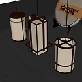 Chinese Style Wooden Frame Pendant Lights With Cream White Frosted Glass Shades