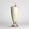 Creamy White Milkshake in Tall Glass with Whipped Cream Cherry and Straw