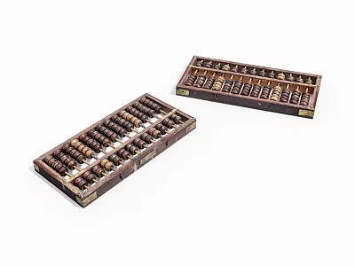 Vintage Wooden Abacus with Beads and Brass Accents on White Surface 3d model