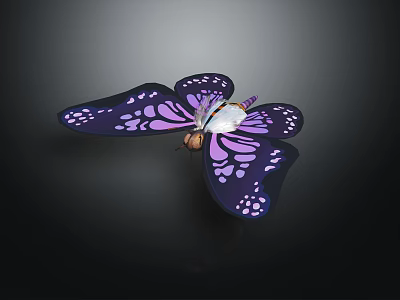 Purple Butterfly with Pink Spots Flying with Spread Wings against Dark Background 3d model