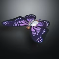 Purple Butterfly with Pink Spots Flying with Spread Wings against Dark Background