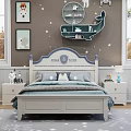 Starry Themed White Children's Bed With Blue Accents Desk Wardrobe Whale Shelf And Astronaut Decor