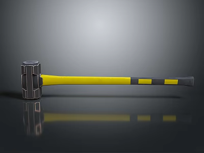 Claw Hammer with Yellow and Black Handle Metal Head on Black Surface with Reflection 3d model