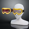 Yellow Goggles With Tinted Lenses On White Mannequin Head Dark Reflective Surface