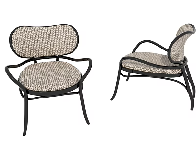 Modern Leisure Chair With Black Metal Frame Curved Armrests And Beige Woven Seat 3d model
