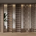 Wooden Room Dividers With Geometric Patterns And Hollow Out Designs In Modern Interior