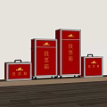 Public Facility Red Voting Boxes in Different Sizes with Golden Logos 3d model