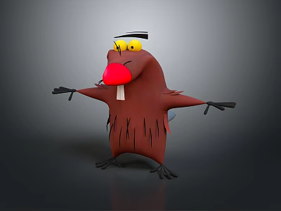 Cartoon Beaver Character With Red Nose Yellow Eyes And Outstretched Arms 3d model