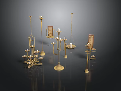 Golden Decorative Candelabra With Various Designs And Styles For Home Interior 3d model