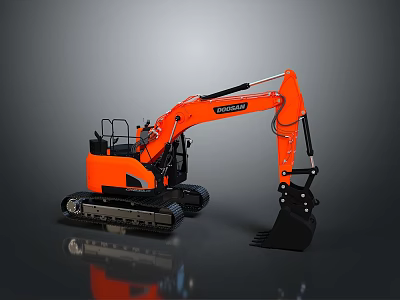 Orange Hyundai Functional Construction Vehicle With Crawler Tracks And Digging Bucket 3d model
